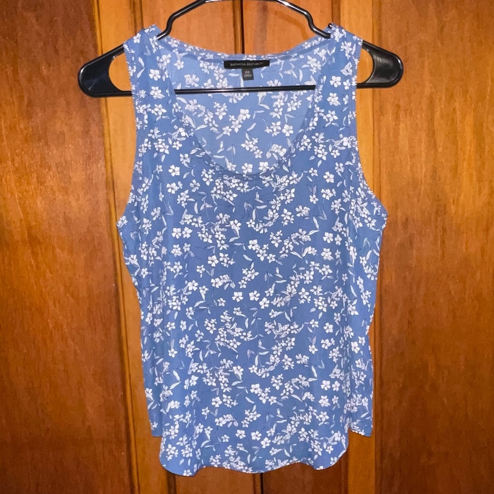 Blue and white floral banana republic tank